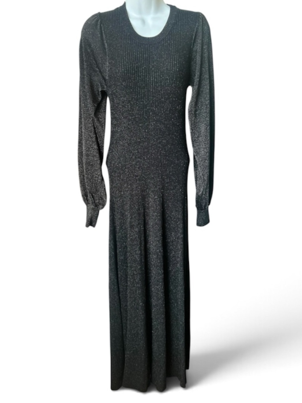 ME+EM Black Long-Sleeve Glitter Maxi Dress, Sz 4